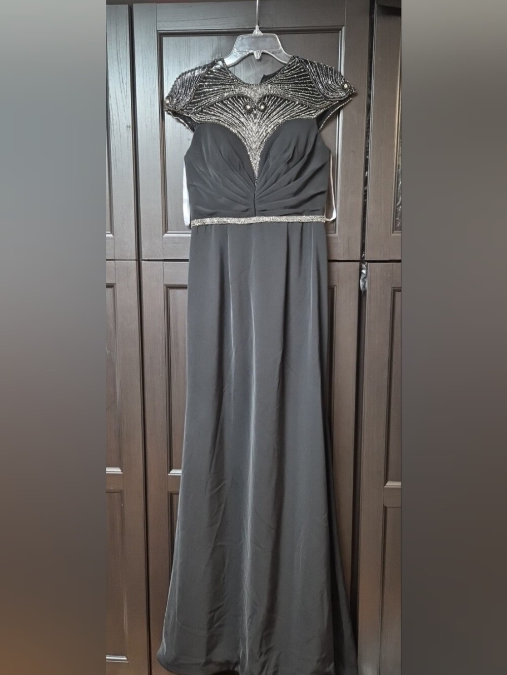 Black Beaded Evening Gown - Elegant Formal Silk Crepe Dress